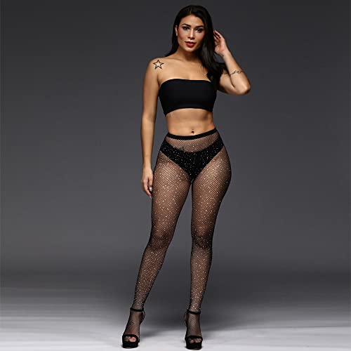 Image of KACOLOR Sexy Sparkly Fishnets Stockings Rhinestone Glitter High Waist Tights for Women Party