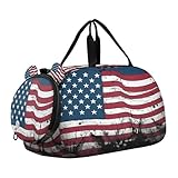 PYBUG American Flag Kids Overnight Sports Duffel Bags with Shoe Compartment & Wet Pocket Travel Sport Gym Bag for Girls Boys