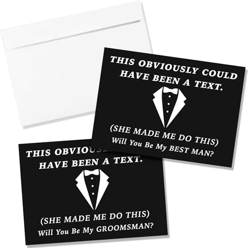 Teling 8 Pieces Groomsmen Proposal Gift Proposal Cards 7 Pieces Will You Be My Groomsman Funny Cards and 1 Will You Be My Best Man Card for Wedding Party Supplies(White Font)