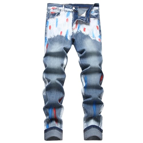 MXCVYCC Men's Ripped Jeans,Slim Fit Distressed Straight Leg Fashion Denim