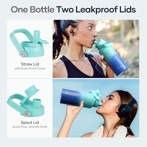 Image of BUZIO Insulated Stainless Steel Water Bottle 32 oz with Straw & Spout Lids