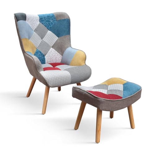 PAZZO DESIGN Sessel Armando, 1er-Set, mehrfarbig, Stoff, Entspannung, Lesen, bequem, Holzbeine, mit Fußstütze - id_2126