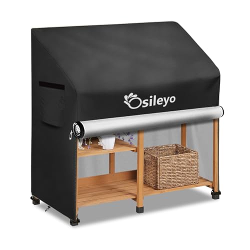 Osileyo Outdoor Garden Potting Bench Table Cover with Split Zipper,600D Tough Canvas Waterproof Anti-UV All Season Weather Complete Protection Cover.(47