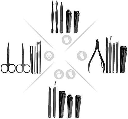 ESARORA Manicure Set, 18 in 1 Stainless Steel Professional Pedicure Kit Nail Scissors Grooming Kit with Black Leather Travel Case