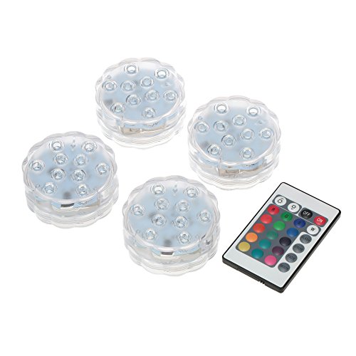 Festnight 4pcs IP68 impermeável RGBWY 10LEDs controle remoto Lâmpada subaquática submersível Mini va