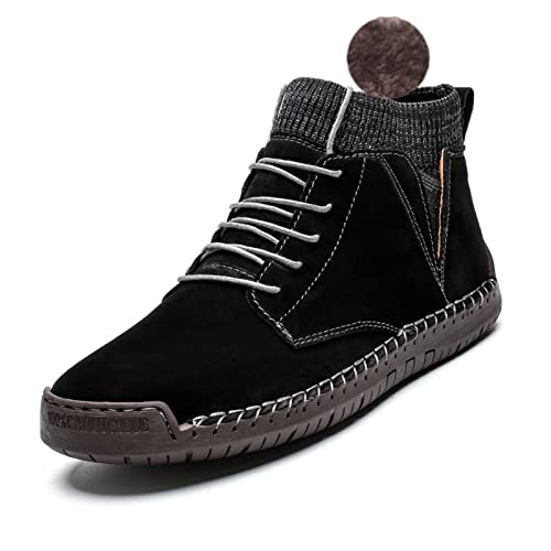 Image of Men's Vintage Hand Stitched Lace-Up Mid Loafers,Lace-up Chukka Dress Boot Motorcycle Walking Boots,Casual Leather Ankle Boots