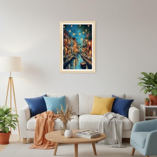 Image of HASTHIP DIY Venetian Paint by Numbers Kit, Pre-Outlined Canal Night Romantic Starry Sky Scene with Numbered Sections, DIY Oil Painting Craft Kit Art Craft, 40x50cm, Includes Pigments and Tools
