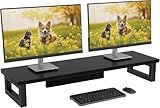 OYRREU Supporto per doppio monitor, 91 x 26 cm, ripiano per scrivania, doppio supporto per monitor, per laptop, PC, computer, monitor, organizer da scrivania per lavoro, nero