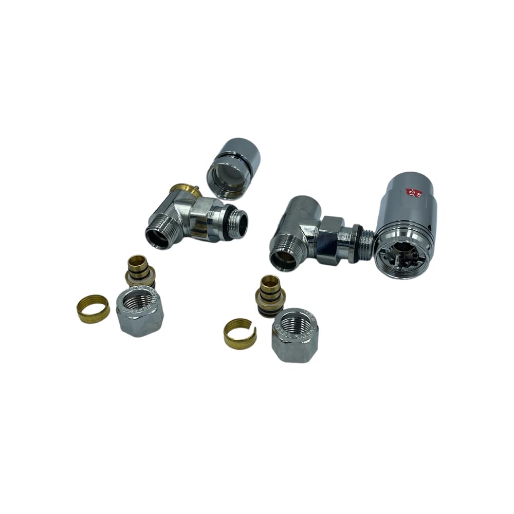 Kit Valvole Termostatiche per Termosifoni HM Cromate 1/2"x16 mm | Valvola + Detentore + Adattatori Multistrato + Testa Termostatica | Risparmio Energetico e Controllo Temperatura