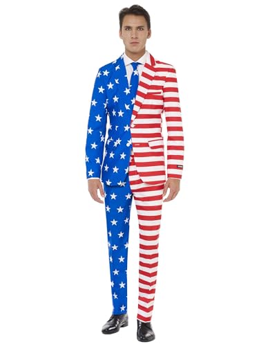 Suitmeister Mens USA Suit American Flag Outfit Slim Fit Blue Red White