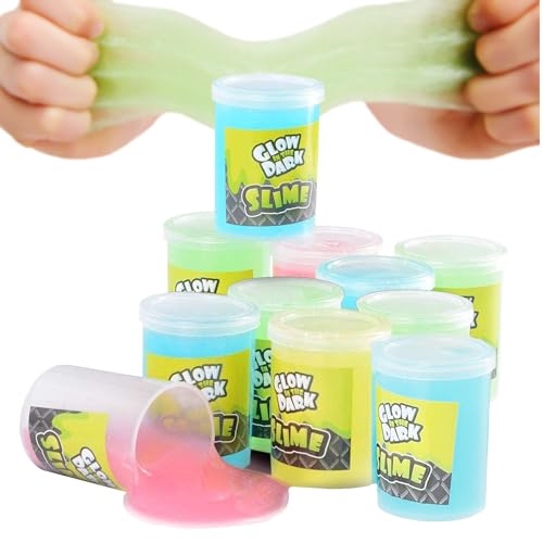 Kicko Glow in the Dark Slime Kit - 12-Pack Slime Toy for Kids in 4.5-Inch Can - Glowing Neon Colors in Green, Blue, Orange, Yellow - Fun Kid Slime as Party Favors, Goody Bag Fillers, or Birthday Gifts