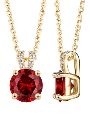 CYW 2 Carat Red Ruby Small Gold Round Necklace for Women 925 Sterling Silver Solitaire Pendant Necklace