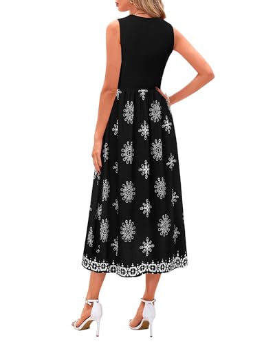 MCKOL Women Sleeveless Crewneck Ruched High Waisted Tank Long Sundress Wedding Guest Cocktail Boho Maxi Dress with Pockets3