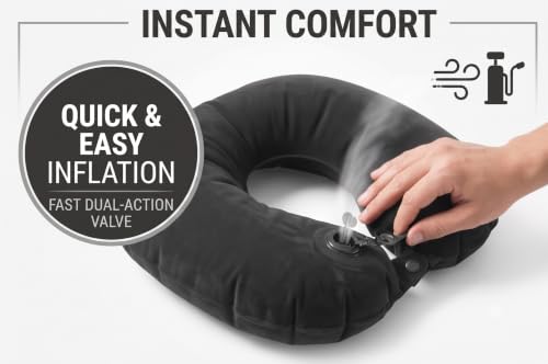 Image of Inflatable U-Shaped Travel Neck Pillow | Portable Air Neck Cushion for Airplane, Car, Train & Bus Travel | Soft Ergonomic Neck Support Pillow for Camping & Office | 1 Piece (Color May Vary)