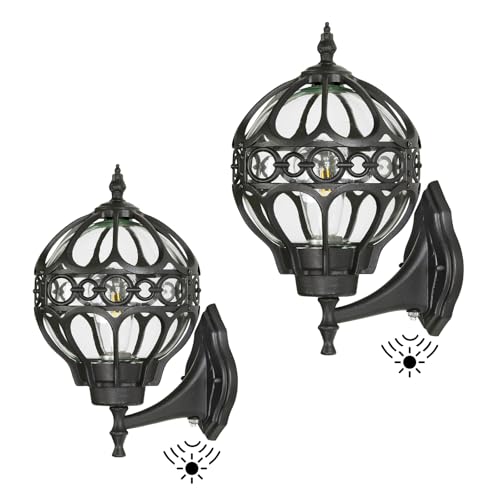 Dusk to Dawn Globe Outdoor Wall Lights for Porch, Black House Exterior Light Fixtures Wall Mount, Anti-Rust Sphere Outside Wall Sconces Lanterns Lighting, 2 Pack