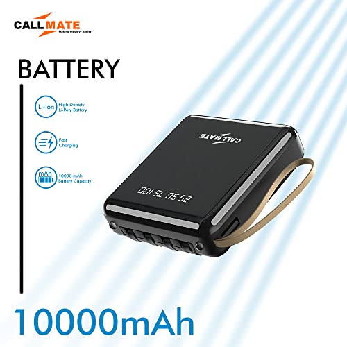 Image of Callmate 10000mAh Power Bank, 15W Fast Charging| Buit-in 3-in-1 Cables | 4 Output Ports and 2 Input | Digital Display | LED Torch| for i-Phone, Smartphones & Other Devices (Black, Lithium Polymer)