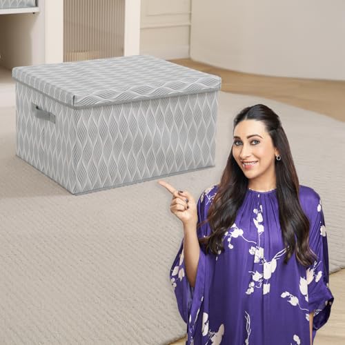 Image of HOKIPO Storage Box and Organiser for Clothes | Cloth Organiser for Storage | Wardrobe Organizer for Storage with Lid | Non-Woven, Foldable - Pack of 1 Large (AR-5814)
