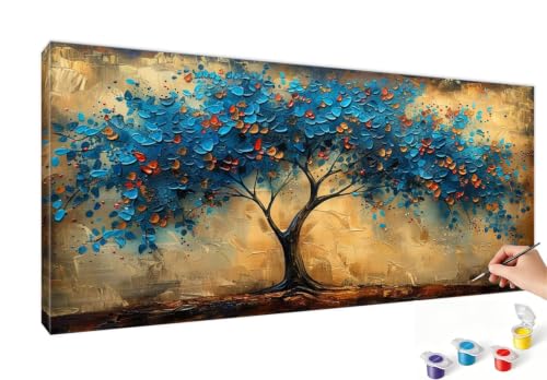 Peinture numéro adulte arbre grand format pour décoration salon chic