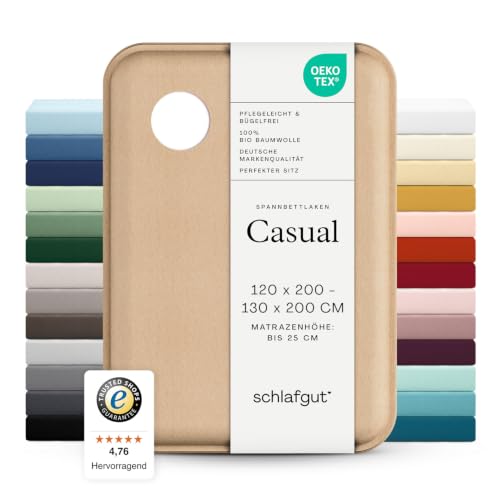 schlafgut Casual Spannbettlaken 120x200 cm 100% Bio-Baumwolle, Full-White – Ansicht 1