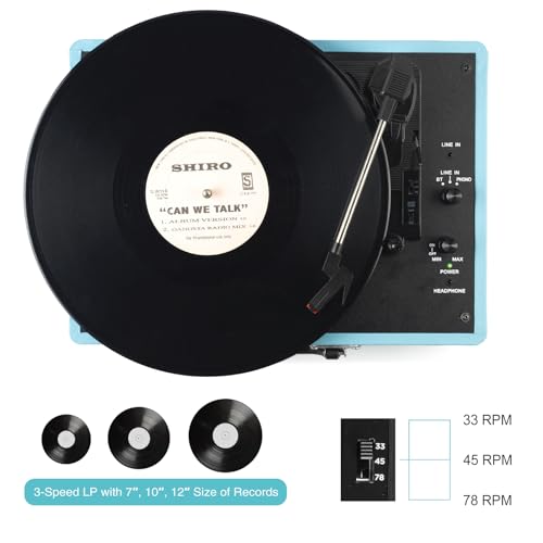 Image of Vinyl Record Player 3-Speed Bluetooth Suitcase Portable Belt-Driven Record Player with Built-in Speakers RCA Line Out AUX in Headphone Jack Vintage Turntable