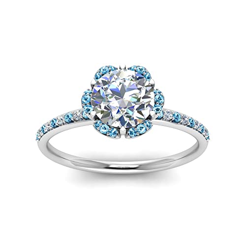 Image of 55Carat Choose Your Gemstone 6 Petal Ring Sterling Silver Round Shape Halo Engagement Rings Well Shaped for Any Gift Giving Occassion Modern Style Enchating Women US Size 4 to 12