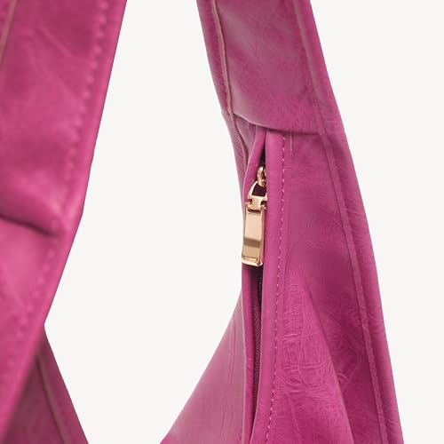 Image of NEWBELLA Hobo Purse, PU Leather Shoulder Bag, Tote Handbag for Work and Travel (Rose Red)