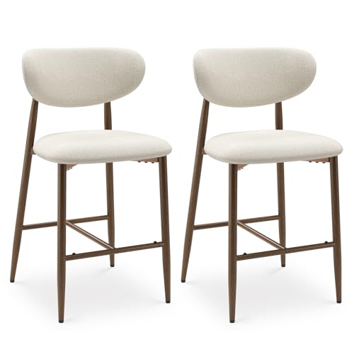 Image of Bar Stools Set of 2, Counter Height bar stools, Kitchen Bar Stools with Backs, Modern Upholstered, Modern Bar Stools with Metal Legs for Kitchen Island, Counter, Beige
