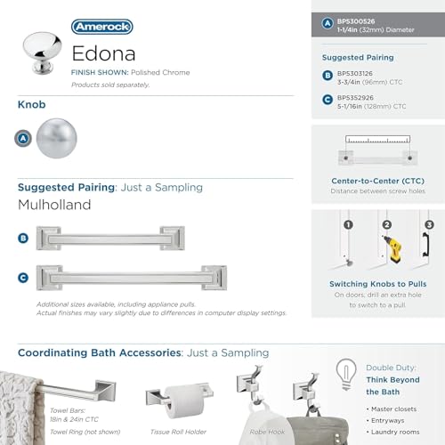 Image of Amerock 1-1 /4 inch Round Edona Polished Chrome Cabinet Knob | Durable Zinc drawer knob and cabinet hardware, ideal for kitchen cabinets, bathroom vanities, dressers, and furniture