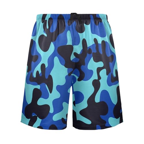 Blue Black Camouflage Pajama Shorts for Men Lounge Pants Pajama Sleep Shorts Mens Sleep Shorts with Pockets, S-XXL-XXL