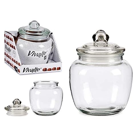 Vivalto Glass Candy Sweet Food Storage Jar 1.4Lt with Airtight Push Lid Cover