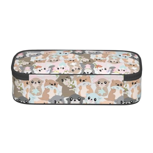 Image of Cute Cartoon Otter Large Pencil Case, Pencil Pouch With Zipper Compartments Stationery Pencil Bag For Kids Teens Students School Supplies