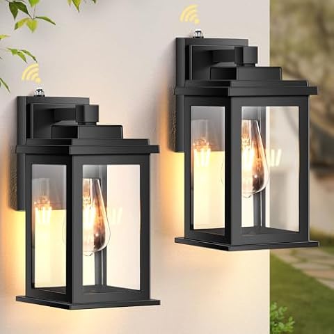 VIANIS Black Dusk to Dawn Outdoor Lights for House, 2 Pack Outdoor Wall Lights, Waterproof Porch Lights Outdoor, Exterior Lighting Fixtures with Tempered Glass, for Porch, Garage, Doorway, Entryway Cover