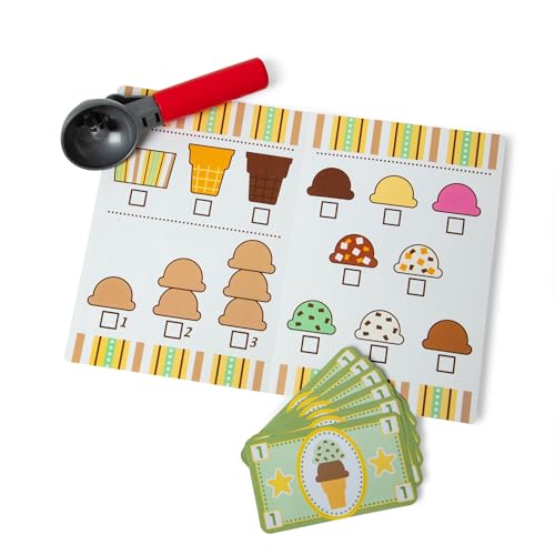 Melissa & Doug - Eisdiele aus Holz, 28-teilig, Für das Eisdielen-Rollenspiel mit 8 Sorten Eiscreme, Eistüten und Eisbecher, Spielgeld inklusive, Für Kinder ab 3 Jahren