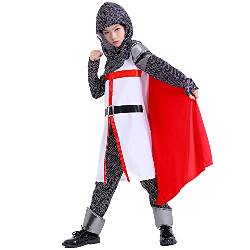 Faltern Knight Costume Boy Kids Medieval Knight Costume Renaissance Knight Crusader Templar Tunic Knight Cosplay Outfit Cloak #TOP3