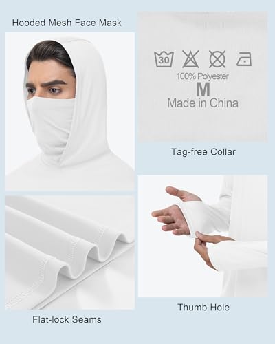 Image of FISHEAL Men's Performance Fishing Hoodie Shirt - UPF 50+ UV Sun Protection Long Sleeve Shirts with Mesh Face Mask
