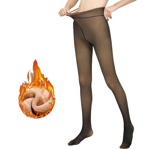 Fleece Lined Tights Women Thermal Leggings, Fake Translucent High Waisted Sheer Pantyhose, Winter Thick Warm Tights