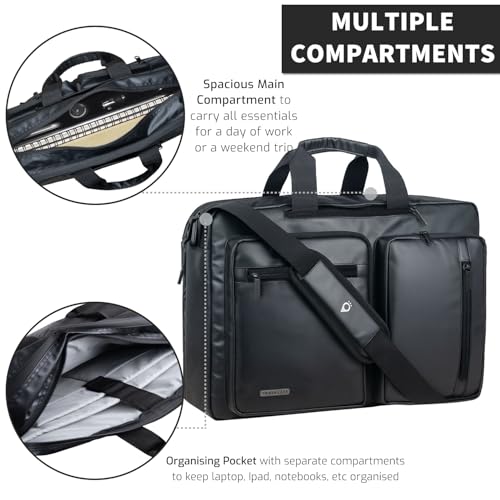 Image of TRAVALATE Laptop Bag for Men 3 IN 1 Convertible Backpack Messenger Bag for Office, Travel, and College | Black