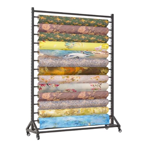 YVYKFZD Estante de Almacenamiento de tela grande, Estante de exhibición de rollo de tela comercial con barra colgante ajustable, Soporte Organizador de metal móvil con ruedas, ahorra espacio(130cm/51.