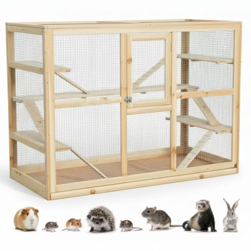Melko Kleintierkäfig aus Holz, 120 x 60 x 90 cm, inklusive 6 Rampen,Nagervilla Hamsterkäfig Mäusekäfig