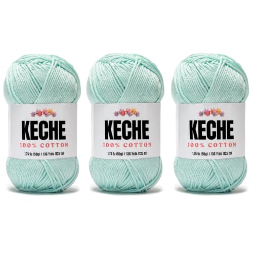 Image of Cotton Yarn - 100% Cotton Yarn for Crocheting and Knitting, Mercerized Cotton Amigurumi Yarn Fine-Sport 2 1.76 oz (50g) / 136 Yrds (125 m) 3 Skeins - Mint Green