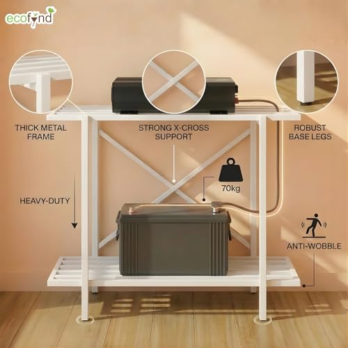 Image of ecofynd 2-Tier UPS Stand for Home and Office, Metal Inverter & Battery Stand, Heavy-Duty Holder for Industrial Use, Secure & Stable Single Battery Stand, Max Load 100 KG, (White, IBS-PS050-WHT)