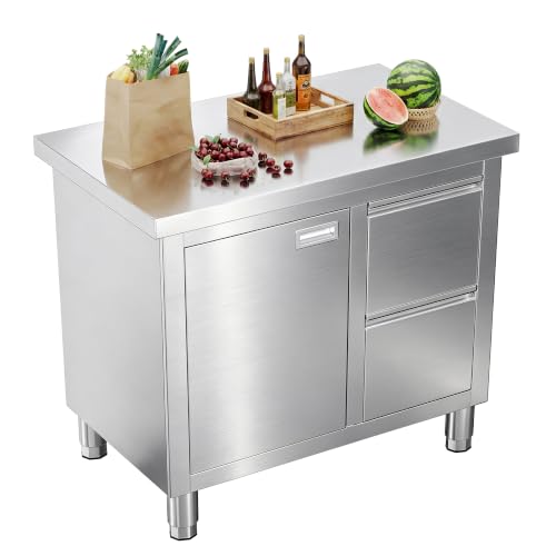 SPECRAFT 24x36 Inch Stainless Steel Cabinet Kitchen Prep Table with Door and Drawers, Kitchen Island Stainless Steel Workstation, Metal Cabinet with Countertop