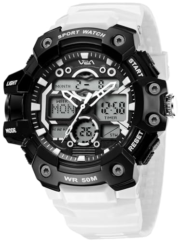Image of V2A Stryke 53mm Analog Digital Sports Watch for Men | 3 Alarms & Countdown Timer | Layered Multi-Display Dial | Stopwatch, Dual Time, Day-Date | TPU Strap | 50M Water Resistant | Gift for Men
