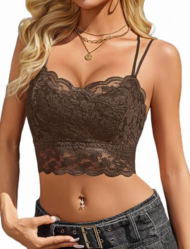 Image of Avidlove Bralettes for Women Lace Camisole V Neck Double-Layered Adjustable Strap Tank Cami Crop Top