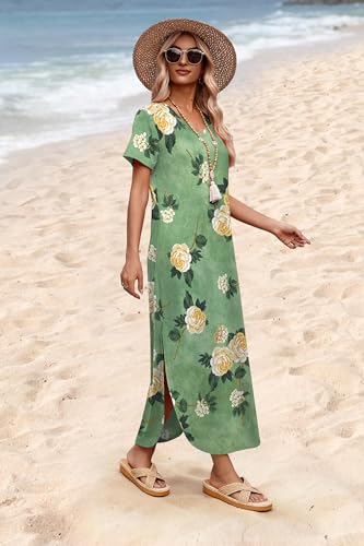 Image of WIHOLL Women's Summer Short Sleeve Dresses Maxi Dress Vacation Beach Sundresses 2026 with Pockets