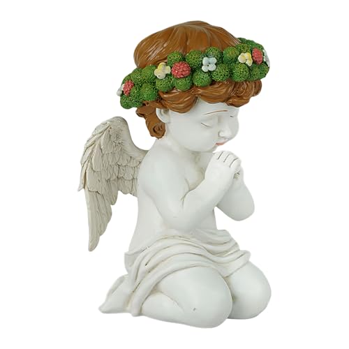 Estatua del querubín de oración, figura de oración de resina, acento de decoración espiritual de arrodillado, acabado tallado intrincado, 19x10.7 cm, ideal para capas de ventanas de mesas Pantallas de