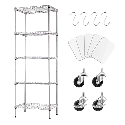 Kzobyd Estantería De Alambre De 5 Niveles, Estante Organizador De Almacenamiento Estrecho De Cocina, Estantes De Metal, Organización De Lavandería Plata, 42x30x150 Cm