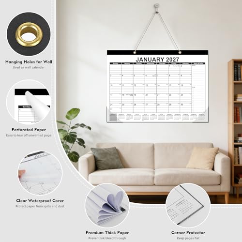 Image of Tcamp Desk Calendar 2026-2027, Large Desktop /Wall Monthly Calendar