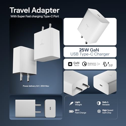 Image of 25W Charger Adapter with C to C Cable, USB Type C Compatible for Samsung Z Fold 6 /5 /4, Z Flip6 /5 /4, S25 /S24 /S24+ /S24 Ultra /S23 /S23+ /S23 Ultra /S23 FE with PD 3.0 Fast Charging(White) Pantom by AIL-KIN