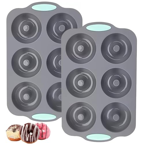 Techchii Donut Backform aus Silikon 2 Stück Donuts Backform mit 6 Mulden Antihaft Donutform für Zuckerfreie Donuts Bagel Backen BPA-frei (28.5x17.8x2.5cm Grau)